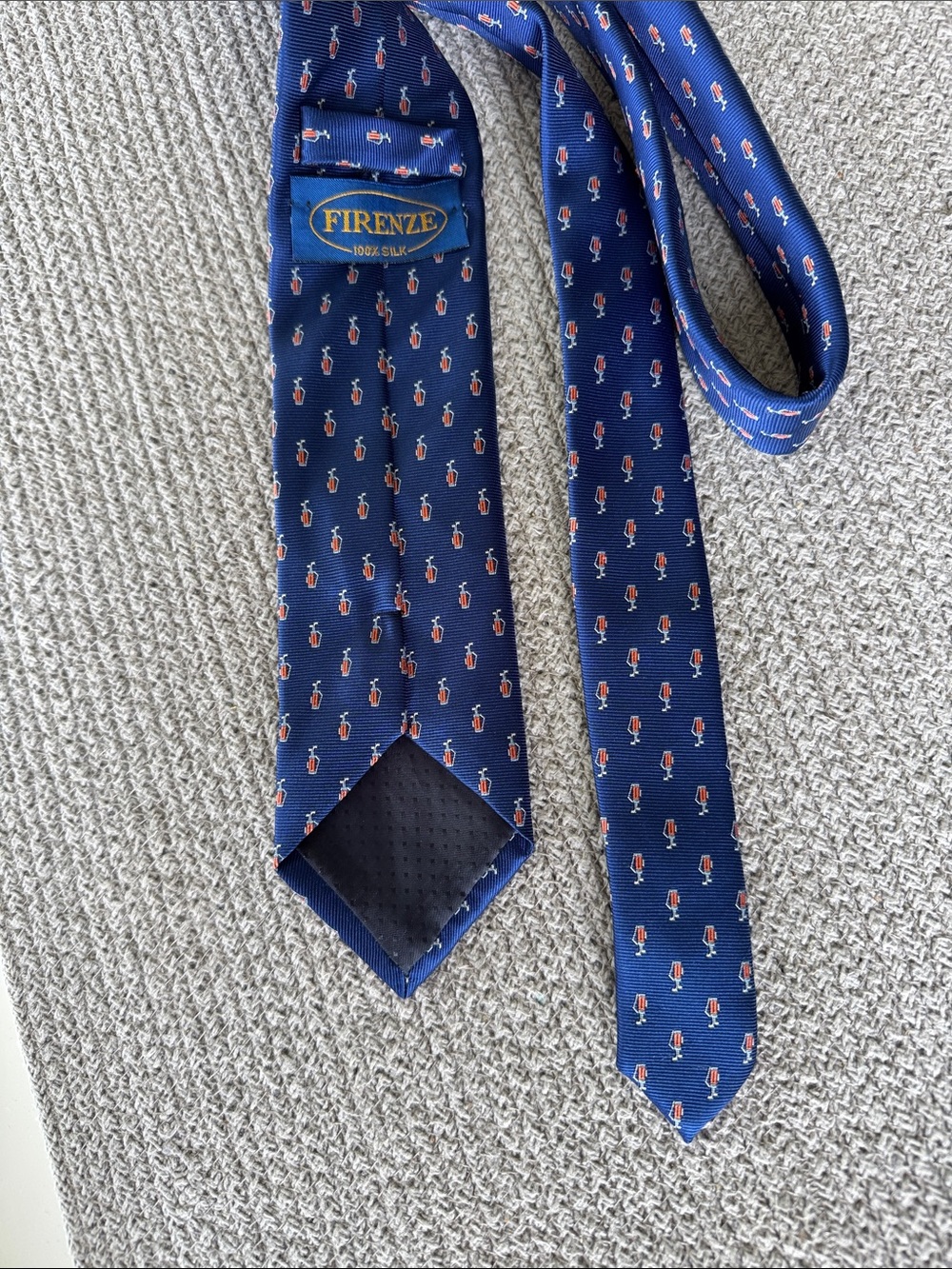 Vintage Firenze Italian 100% Silk Navy Blue Tie with Orange Golf Print